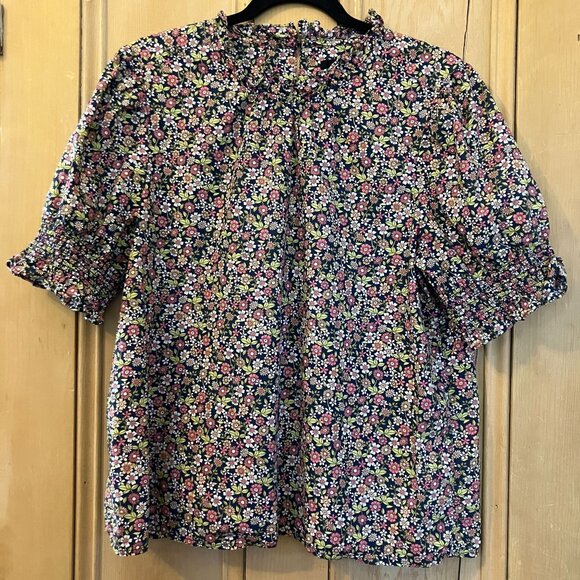 J.Crew Women Meadow Floral Smocked Puff Sleeve Poplin Top Size Large Pink SP EXC - Picture 3 of 12